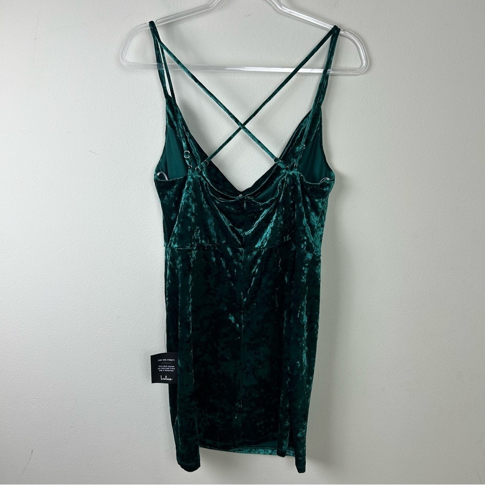NWT - Lulus Drape Front Green crushed velvet mini dress size: XL - Picture 10 of 14